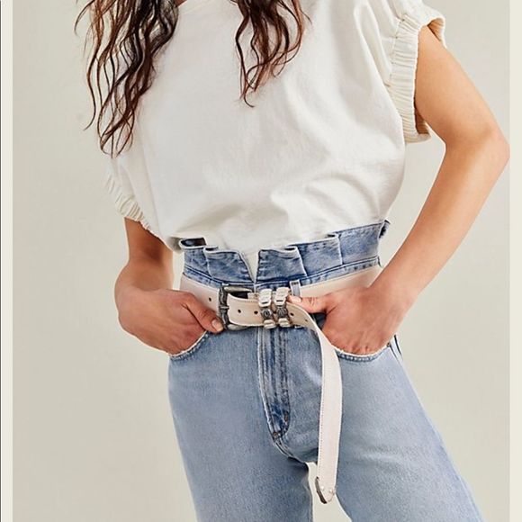 Free People Accessories - New Free People Crescent Long Tail Belt Antique White Small B-1222